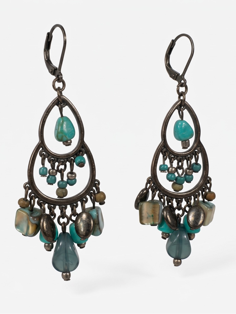 Turquoise Teardrop Chandelier Earrings - Unknown Brand